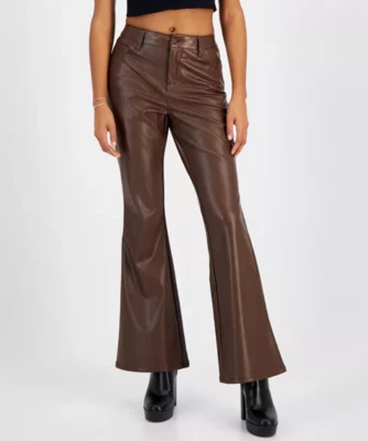 娃娃屋青少年人造皮革高腰阔腿牛仔裤尺寸黑色1/2-3071 — 第 1/4 张图片