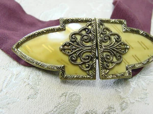 Vintage 20s 30s Celluloid Filigree Belt Buckle Czechoslovakia Clip Clasp VGC 30" - Picture 1 of 5