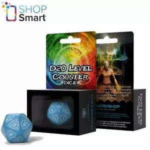 D20 LEVEL COUNTER DICE BLUE AND WHITE ALL DICE TELL A STORY 30MM Q-WORKSHOP NEW - Picture 1 of 1