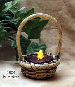 Primitive Tealight Basket with Grungy Burnt Mustard Non-Timer Tea Light - Picture 1 of 2