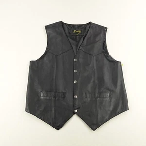 Scully Vest Men Large Black Leather Waist Coat Button Up Frontier Western Cowboy - Picture 1 of 10