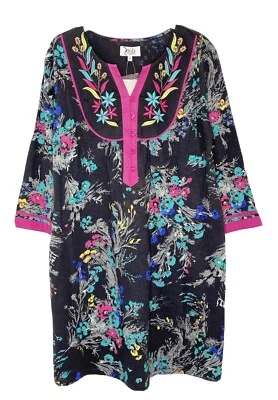 India Kriti Mahindra Maternity Cotton Nursing Tunic Embroidered Black Dress Sz M - Image 1 of 4