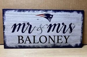 New England Patriots NFL Home Decor MR&MRS BALONEY Wood Wall Hanging 12"x6" B116 - Picture 1 of 5