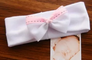 Baby Haarband Stirnband Kopfband Erstlingshaarband ab 0 Mon Weiß Taufe Schleife - Bild 1 von 1