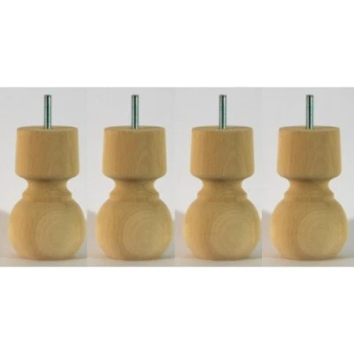 4 LARGE BUN FEET 12.5 cm (5") Ref. E36 TURNED WOODEN FEET,  Sofa Footstool Chair - Image 1 of 3