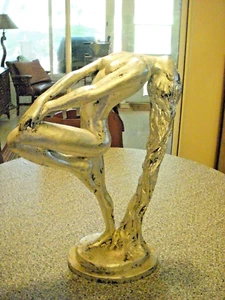 Escultura femenina desnuda 1979 Sensual Despertar pelo largo 22" de alto hoja de plata - Imagen 1 de 8