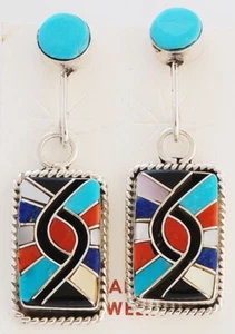 Orecchini Zuni fatti a mano in argento sterling con intarsio multipietra di Amy Wesley - Foto 1 di 2