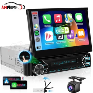 DAB+ 1 Din 7" Motorised flip Autoradio CarPlay FM BT USB TouchScreen MP5 +Kamera - Bild 1 von 23