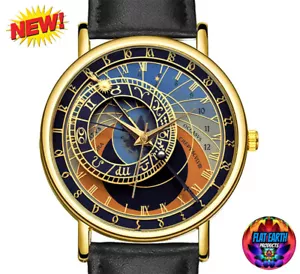 Town Hall Prague Astronomical Watch Orloj Black Brown Leather Czech Wristwatch X - Picture 1 of 12