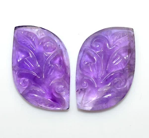 26,31 CTS Coppia Intaglio Ametista Naturale Fatta a Mano 22x15 mm Pietra Gemma Sciolta - Foto 1 di 8