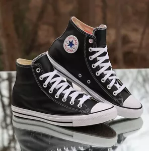 Converse Chuck Taylor All Star Hi Leather Black Men’s Size 9.5 Custom 132170C - Picture 1 of 15