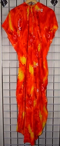 Maxi Caftan Dress VTG 60s Fire Orange Yellow Flowy Cinch Neck Sz S/M - Picture 1 of 7