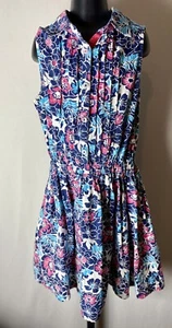 Tommy Hilfiger Little Girls Sz 8 Floral Blue Pink Button Collar Sleeveless Dress - Picture 1 of 2