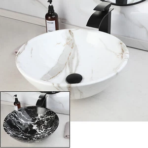 16"Ceramic Basin Round Bathroom Vessel Sink Waterfall Basin Faucet Mixer Tap - Bild 1 von 26