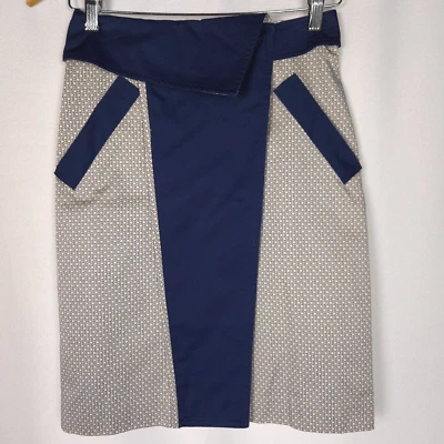 Falda Carolina Herrera Mujer 2 Azul Monograma Logo Estampado Lápiz Diseñador Lujo Foto 1 de 4