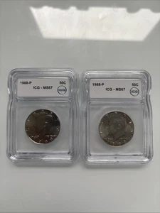1988 P Kennedy Half Dollar ICG MS67 50C Liberty 0,50 $ 2 Stück (2x Münzen) - Bild 1 von 2