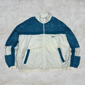 Vintage 1990s Reebok Track Jacket Windbreaker Festival Mens Large White Green - Picture 1 of 5