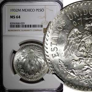 Mexico ESTADOS UNIDOS MEXICANOS Silver 1932 M Peso NGC MS64 BU KM# 455 (029) - Picture 1 of 5
