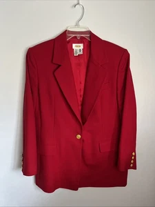 Vintage TALBOTS Petites Women's 14 Pure Wool Red Single Breasted Blazer - EC - Picture 1 of 11