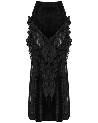 Punk Rave Womens Long Victorian Gothic Velvet & Lace Maxi Skirt - Image 1 of 4