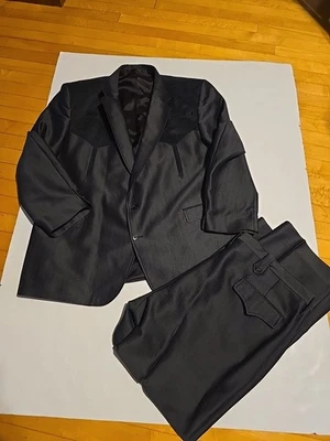 De Colección Circle S Negro-gris 2 Piezas Chaqueta Pantalón Traje Vaquero Occidental EE. UU. Para Hombres 52R 40x30 Foto 1 de 4