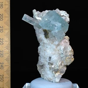 Blue Aquamarine crystals on Albite matrix mineral specimen Afghanistan 252ct - Picture 1 of 7