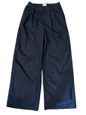 CAMI NYC Women's Sz 4 Rylie Navy Blue Linen Blend High Waisted Wide Leg Trouser - Image 1 of 4
