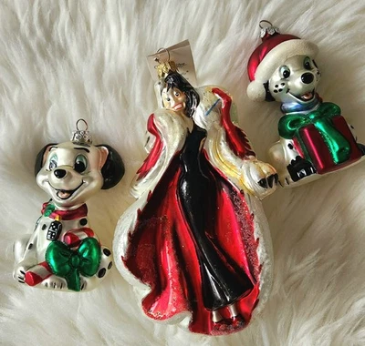 Christopher Radko Cruella de Vil Ornament + Disney 102 Dalmatians Domino/Dipper - Image 1 of 4