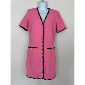 Mini Vestido Alexia Admor Holly Rosa Caliente Talla 6 Negro Borde Botón Bolsillos Delanteros - Imagen 1 de 7