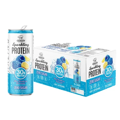 Genius Gourmet Sparkling Drink 30g Protein, Blue Raspberry Lemonade, 15-pack - Image 1 of 4