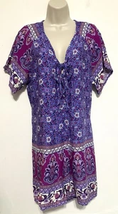 Rudy Dusty XL romper purple blue paisley floral V neck double bow short sleeve  - Picture 1 of 12