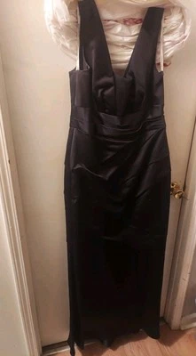 Davids Bridal Black Satiny Long Formal Evening Gown Dress Size 12 - Image 1 of 4