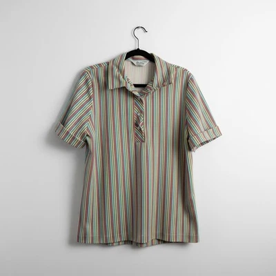 复古 Lady Blair 条纹纽扣上衣短袖多彩复古衬衫 — 第 1/4 张图片