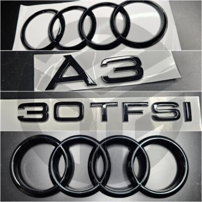 PREMIUM AFTERMARKET AUDI A3 2021+ Distintivi Nero Lucido GRIGLIA/STIVALE SET COMPLETO Inc 30 TFSI