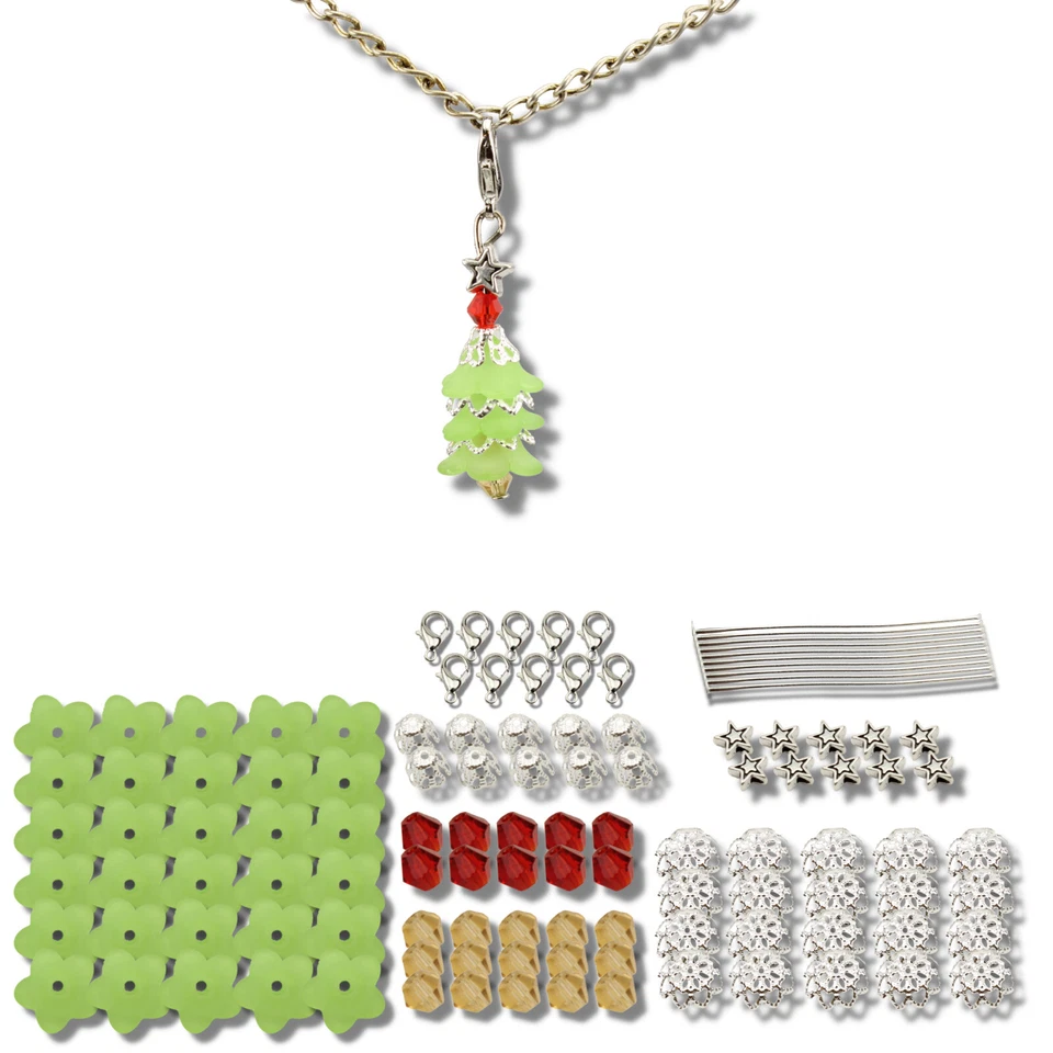 10x Bastelset Tannenbaum Anhänger Weihnachtsbaum Charms Perlen Perlenengel Set - Bild 1 von 3