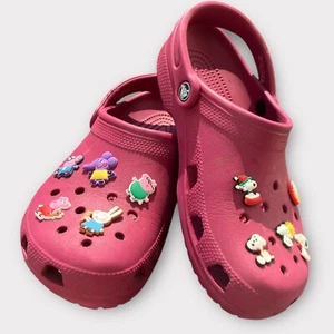 Zoccoli malva Crocs scarpe uomo taglia 8 M/W 11 usati Peppa Pig & Snoopy Jibbitz - Foto 1 di 5