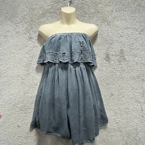 American Eagle Outfitters Romper Women's M Gray Embroidered Strapless - Picture 1 of 16