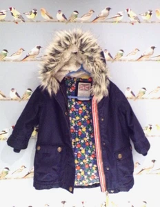 MINI BODEN girls navy & floral winter COAT age 2-3 - Picture 1 of 4