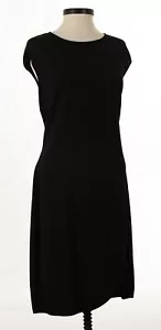 St John Knits Milano Cap Sleeve Dress Asymmetrical Hemline Black Sz 16 NWOT - Picture 1 of 3