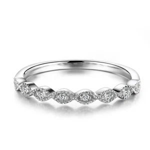 Stackable Band Ring Solid 10k White Gold Natural Si2/h Diamonds Simple Style Hot - Picture 1 of 12