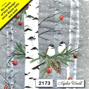 (2173) ZWEI Papier LUNCHEON Decoupage Kunst Handwerk Servietten - BIRKE CHICADEE VÖGEL - Bild 1 von 4