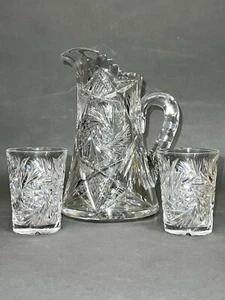 Marvelous Vintage Brilliant Cut Crystal Glass Pitcher Pinwheel & Glasses - Picture 1 of 19