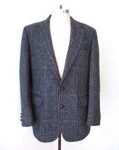 EUC Vtg 80s Stafford Harris Tweed Blue Teal Purple Plaid Blazer Prof Jacket 42 - Picture 1 of 9