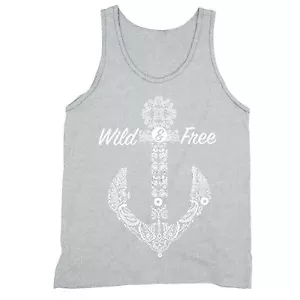 Camiseta sin mangas Wild Free blanca ancla crucero de vacaciones vela verano playa gris tanque - Imagen 1 de 1