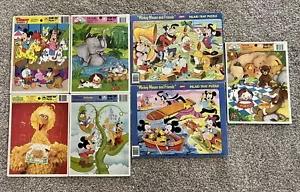 Vintage Golden MB Frame Tray Puzzle Lot of 7 Disney Sesame Street Mickey Babies - Picture 1 of 8