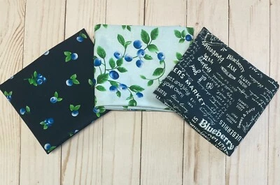 Fabric 3 Fat Quarters FQ Quilt 100% Cotton Blueberry Delight Blue Timeless NEW - Image 1 of 4