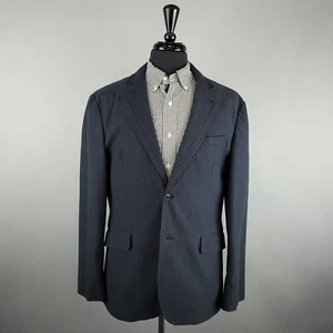 Armani Exchange Sport Coat Blazer Mens Large Blue Chalk Stripe Cotton Jacket - Picture 1 of 17