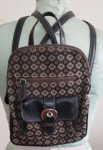 NINE WEST Mini Backpack Goemetric Brown Print w/Blk Trim Adjustable Straps 9x8x3 - Picture 1 of 14