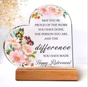 Acrylic Retirement Plaque  Gift for Women Heart-shaped Keepsake LARGE with stand - Picture 1 of 6