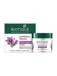 Biotique Saffron Youth Anti-Ageing Cream,50gm Reduces lines Lightens dark Spots - Picture 1 of 5